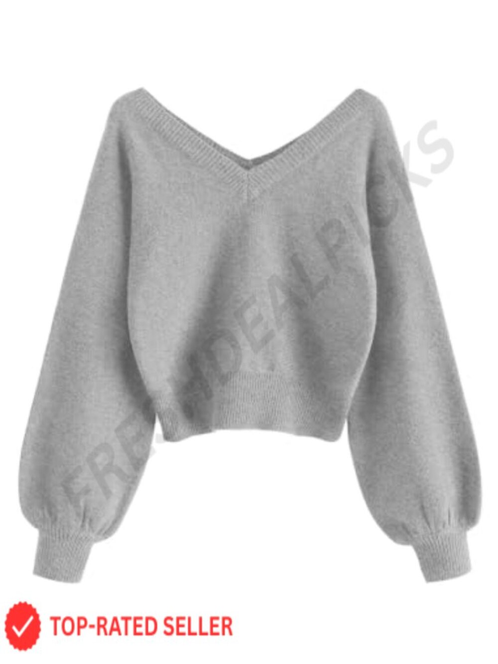 Cropped V-Neck Knit Sweater Long Sleeve Pullover Jumper Top